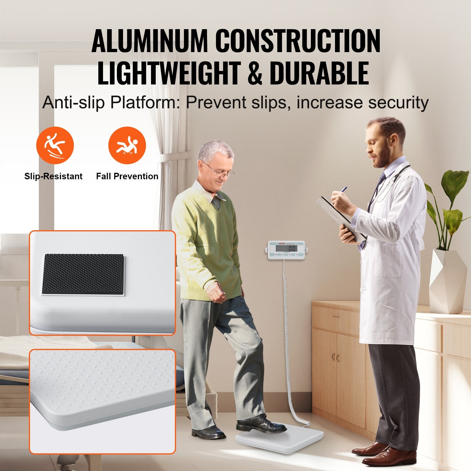 VEVOR Portable Medical Scale, Professional Physician Scale for Weighing - with Anti-slip Platform, 2 Units, Hold & Tare Function, Digital Physician Weight Scale for Gym Home Hospital, 440LBS Capacity