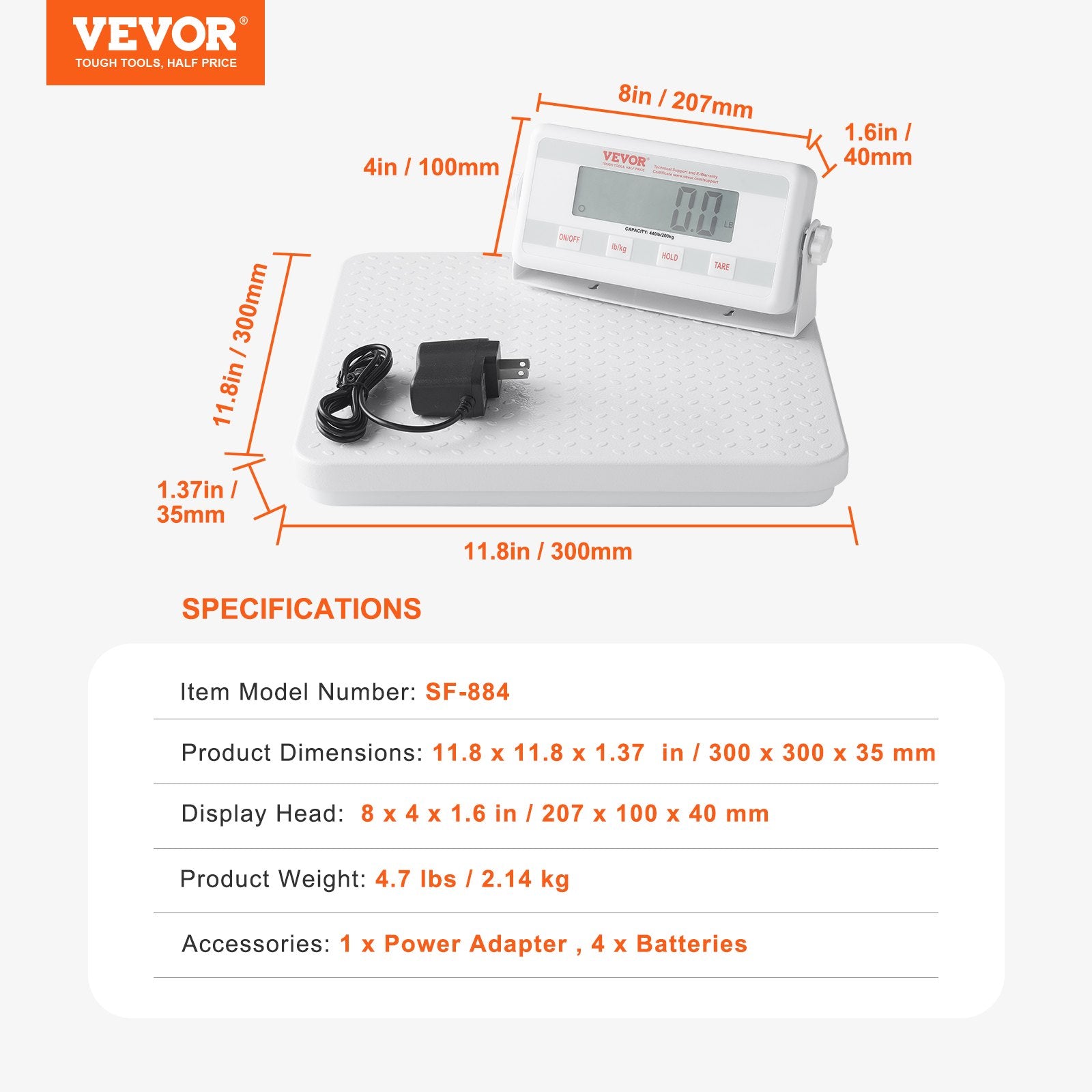 VEVOR Portable Medical Scale, Professional Physician Scale for Weighing - with Anti-slip Platform, 2 Units, Hold & Tare Function, Digital Physician Weight Scale for Gym Home Hospital, 440LBS Capacity