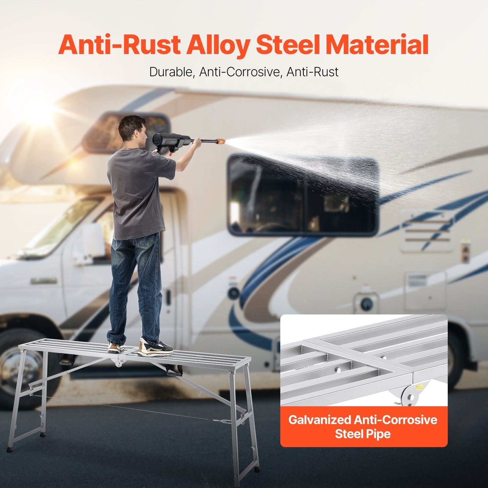 Work Platform, 4 Gear Adjustable Height, Folding Alloy Steel Step Ladder, Portable Scaffolding Platform, 400 kg Load Capacity, Non-Slip Rubber Feet, Drywall Painting Stool, Cleaning & Washing