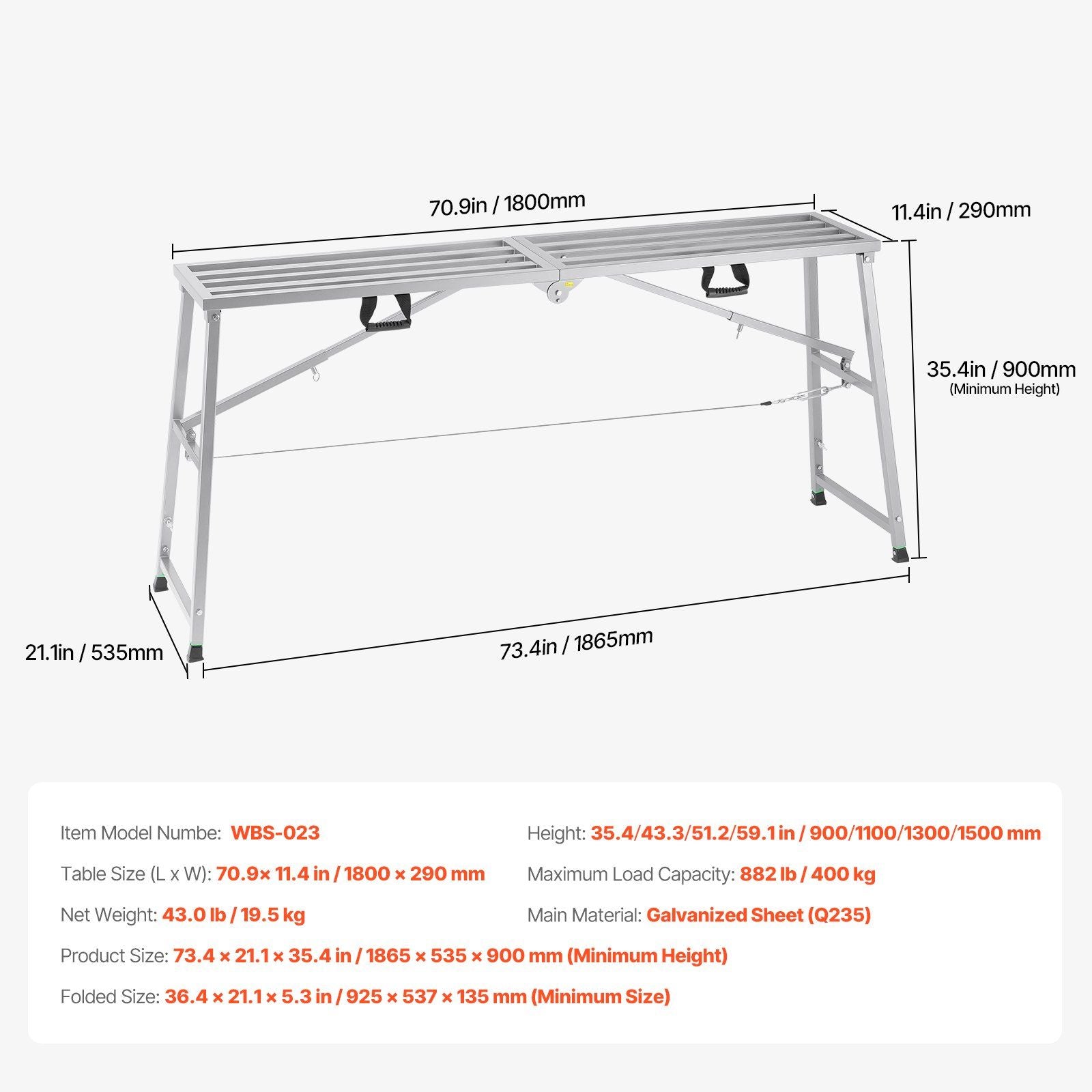 Work Platform, 4 Gear Adjustable Height, Folding Alloy Steel Step Ladder, Portable Scaffolding Platform, 400 kg Load Capacity, Non-Slip Rubber Feet, Drywall Painting Stool, Cleaning & Washing