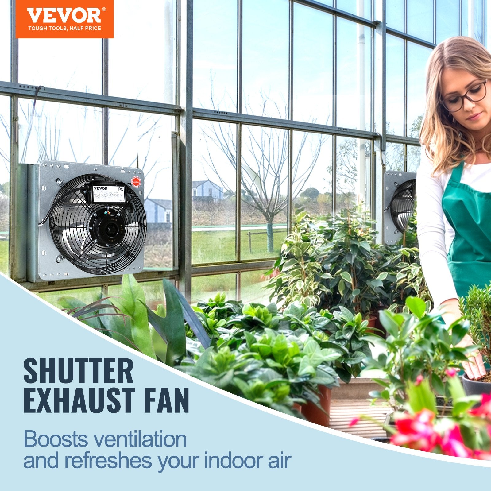 VEVOR Shutter Exhaust Fan, 356 mm High-speed 1400RPM 994 CFM, Aluminum Wall Mount Attic Fan with AC-motor, Ventilation and Cooling for Greenhouses, Garages, Sheds, Shops