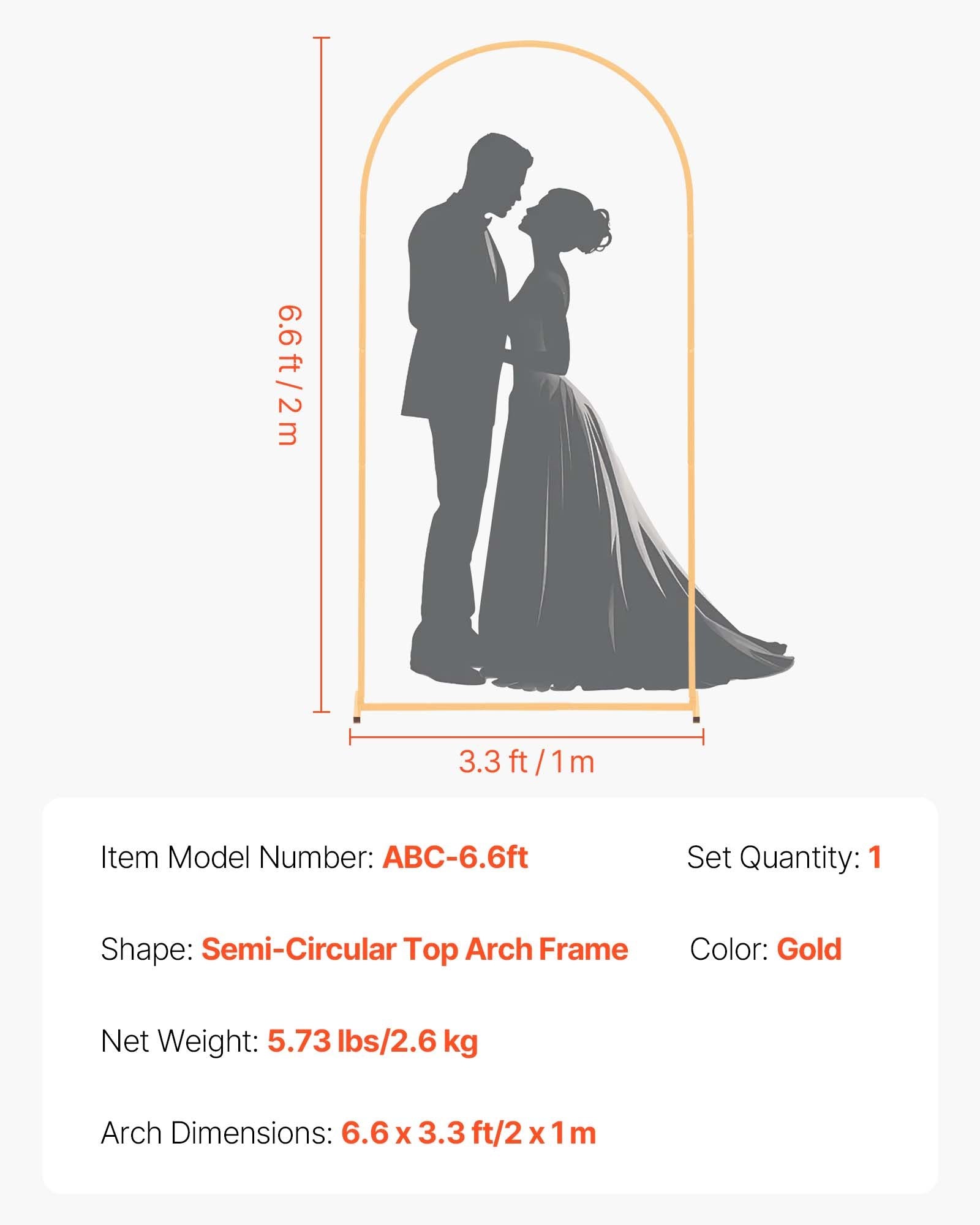 VEVOR Arch Backdrop Stand, 2 x 1 m, Stable Structure, Easy Assembly, 1 Set Gold Metal Arch Backdrop Stand for Wedding, Birthday Party, Graduation, Holiday Celebration, and Ceremony Decoration