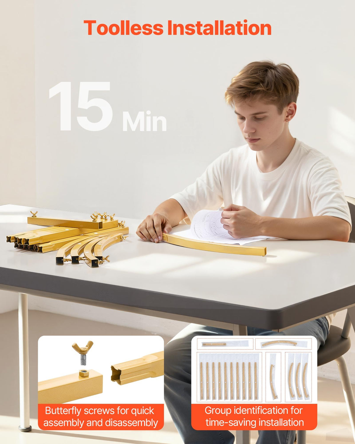 VEVOR Arch Backdrop Stand, 2.2 x 1.2 m, Stable Structure, Easy Assembly, 1 Set Gold Metal Arch Backdrop Stand for Wedding, Birthday Party, Graduation, Holiday Celebration, and Ceremony Decoration