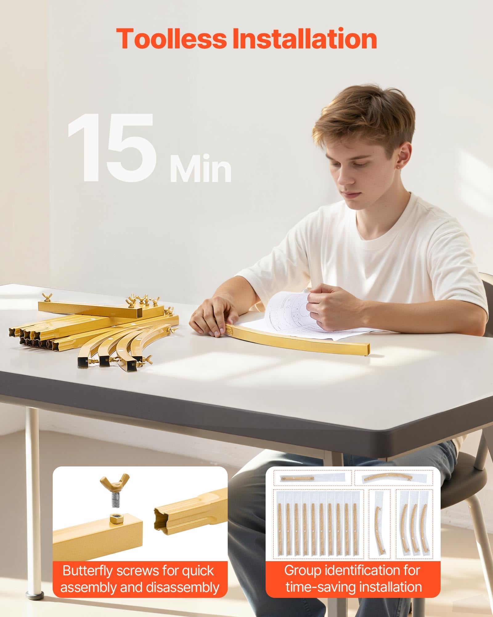 VEVOR Arch Backdrop Stand, 2.2 x 1.2 m, Stable Structure, Easy Assembly, 1 Set Gold Metal Arch Backdrop Stand for Wedding, Birthday Party, Graduation, Holiday Celebration, and Ceremony Decoration