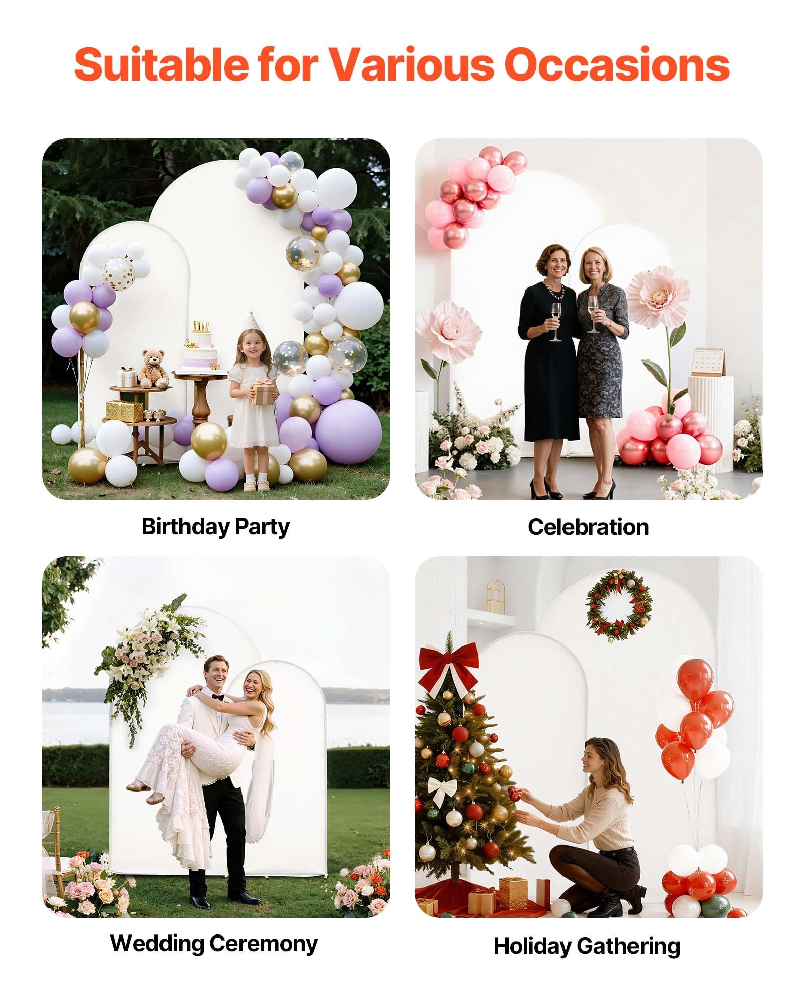 VEVOR Arch Backdrop Stand, Set of 2, 2.2 m and 1.8 m, Stable Structure, Easy Assembly, Gold Metal Arch Backdrop Stand with Cover for Wedding, Birthday Party, Celebration, and Ceremony Decoration