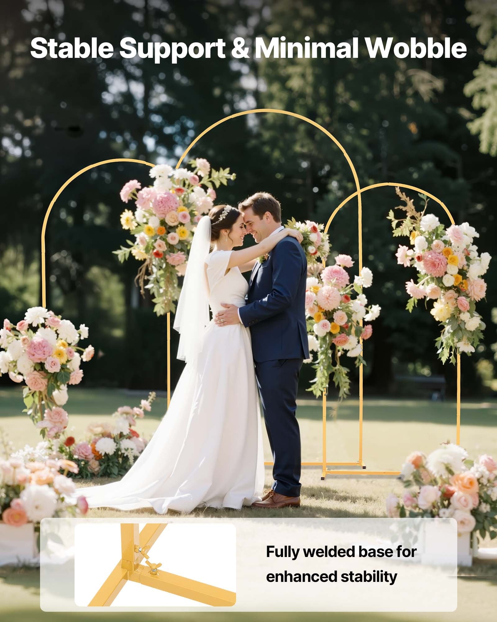 VEVOR Arch Backdrop Stand, Set of 3, 2.2/2/1.8 m , Stable Structure, Easy Assembly, Gold Metal Arch Backdrop Stand for Wedding, Birthday Party, Graduation, Holiday Celebration, and Ceremony Decoration