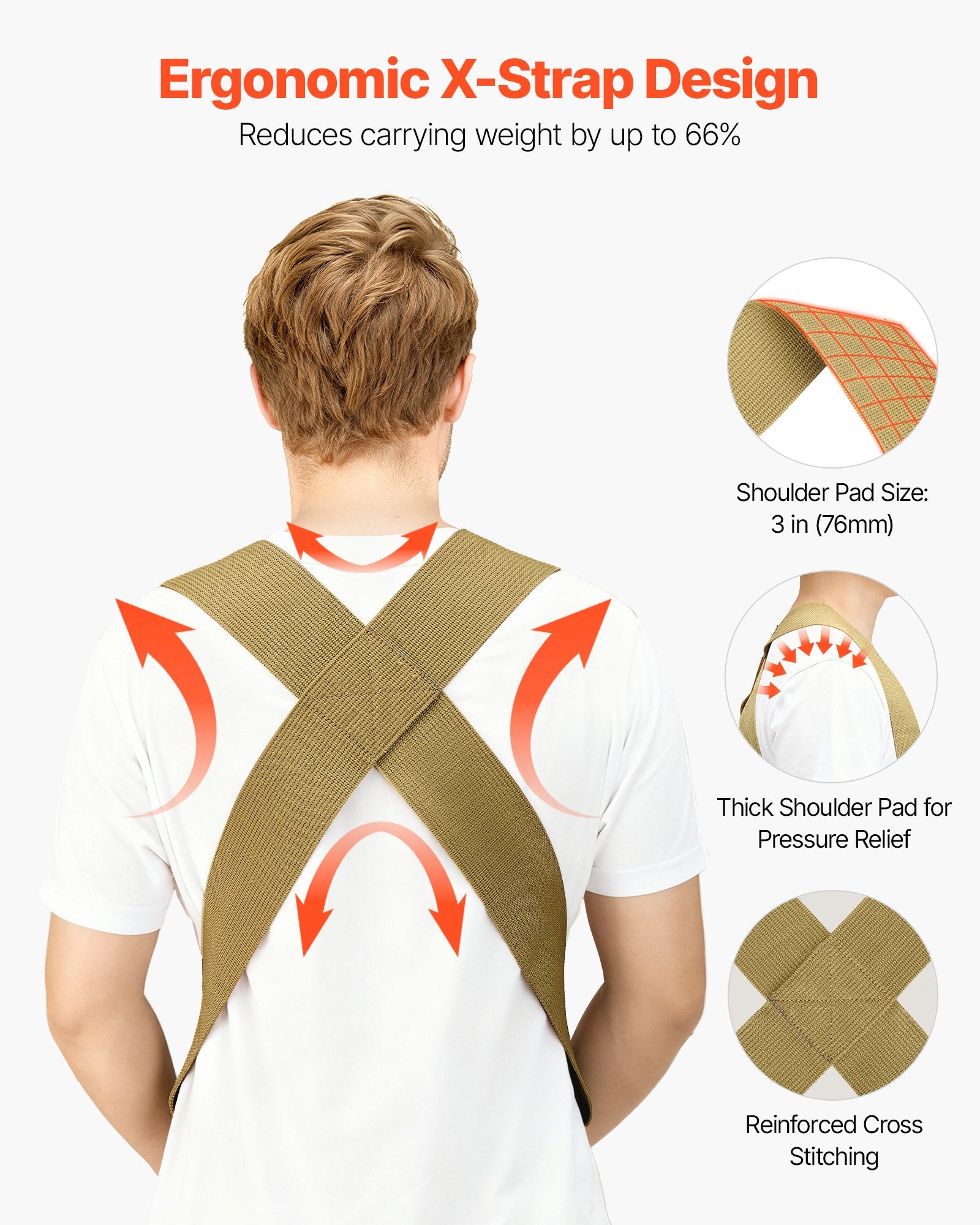 VEVOR Moving Straps, Supports up to 453.6 kg, 2-Person Lifting and Moving System with 2 Harness Straps & 1 Load-bearing Strap, Adjustable Lifting Shoulder Straps Move Furniture Appliances Mattresses