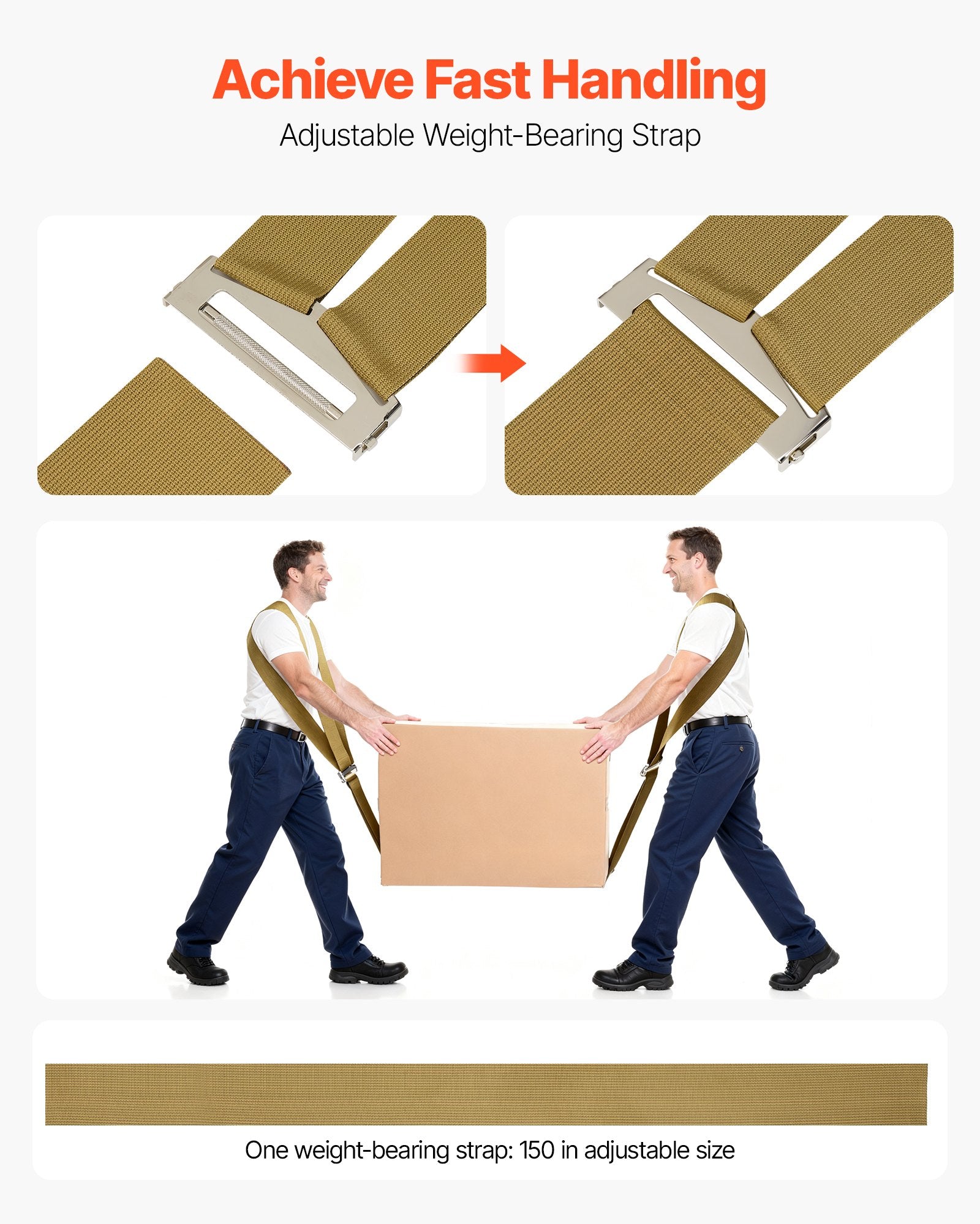 VEVOR Moving Straps, Supports up to 453.6 kg, 2-Person Lifting and Moving System with 2 Harness Straps & 1 Load-bearing Strap, Adjustable Lifting Shoulder Straps Move Furniture Appliances Mattresses