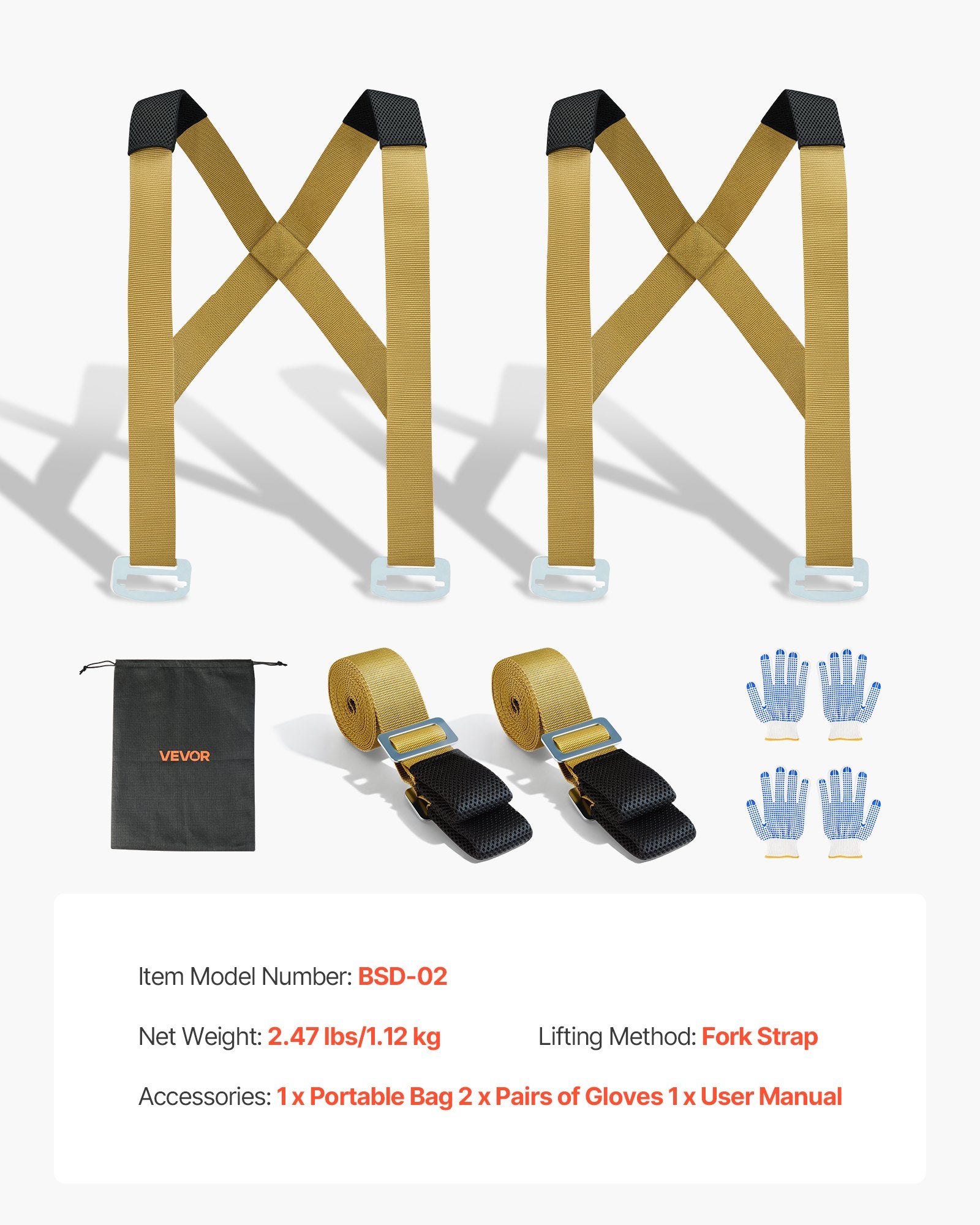 VEVOR Moving Straps, Supports up to 453.6 kg, 2-Person Lifting and Moving System with 2 Harness Straps & 2 Load-bearing Straps, Adjustable Lifting Shoulder Straps Move Furniture Appliances Mattresses