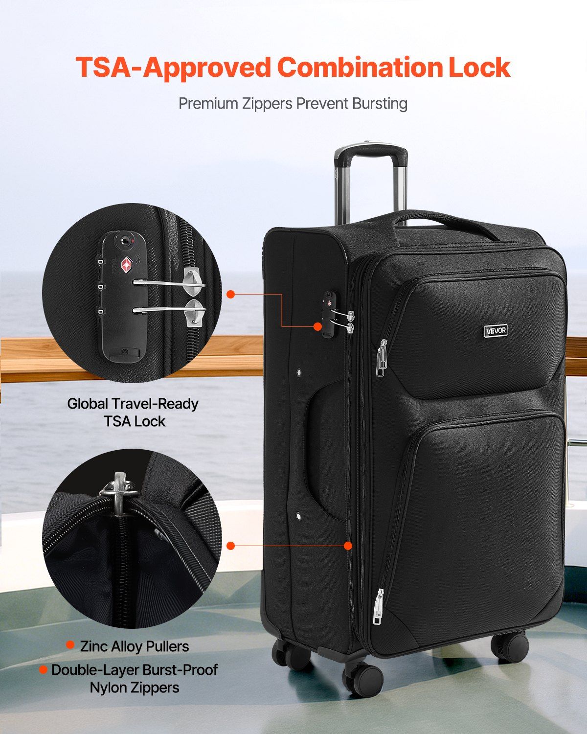 Softside Expandable Luggage with Spinner Wheels, 71 cm Softside Checked Large Luggage, Lightweight Checked Suitcase with Expandable Zippered Pocket and TSA Lock, Black