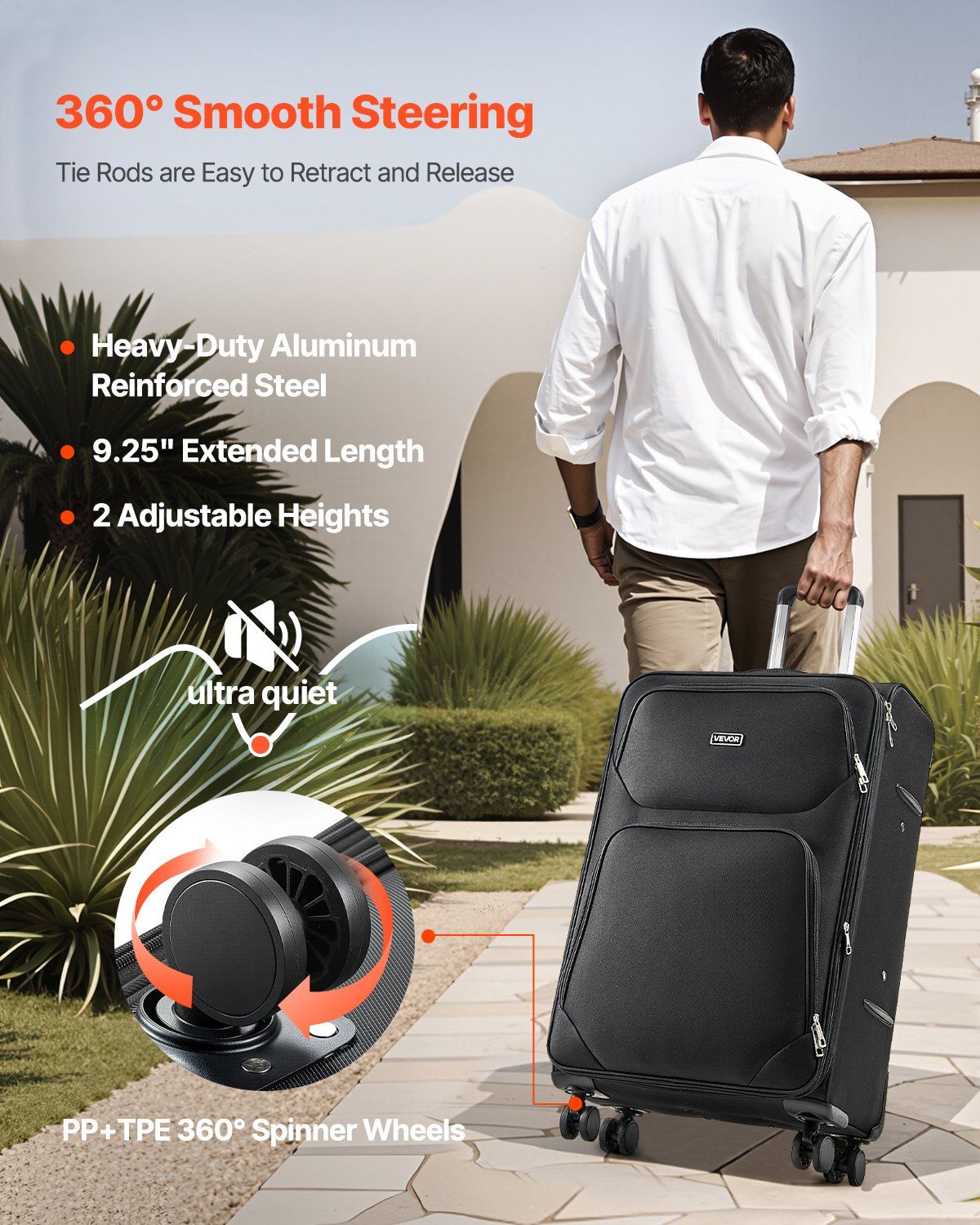 Softside Expandable Luggage with Spinner Wheels, 71 cm Softside Checked Large Luggage, Lightweight Checked Suitcase with Expandable Zippered Pocket and TSA Lock, Black