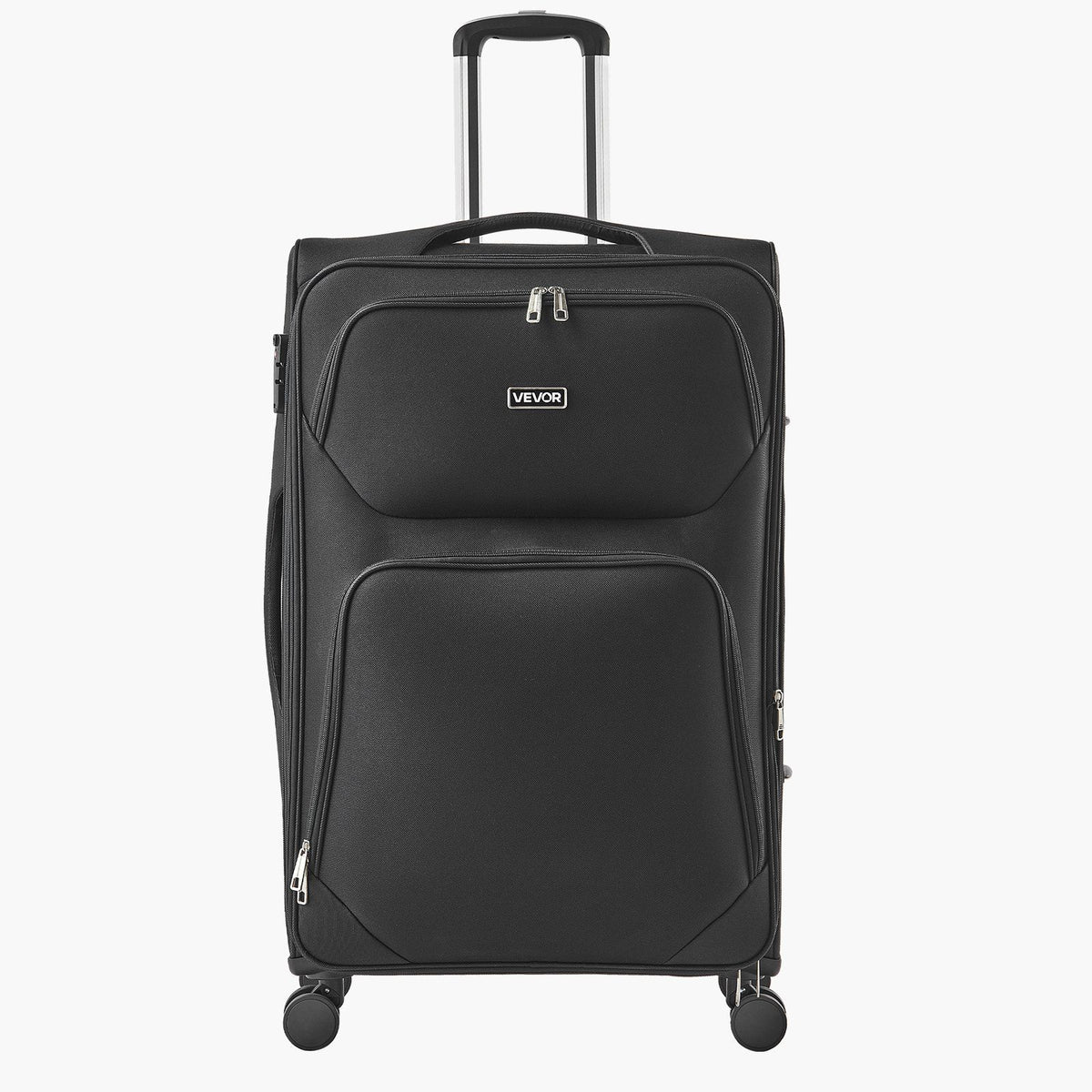 Softside Expandable Luggage with Spinner Wheels, 71 cm Softside Checked Large Luggage, Lightweight Checked Suitcase with Expandable Zippered Pocket and TSA Lock, Black