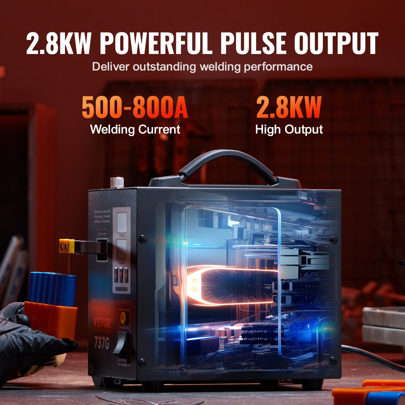 VEVOR Spot Welder, 737G Pulse Spot Welder, Portable High-Power Welding Machine Soldering Station with 2 Welding Modes and LED Lighting for 0.12mm Pure Nickel