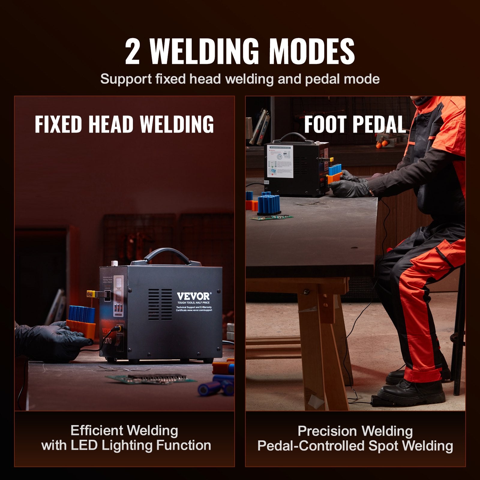 VEVOR Spot Welder, 737G Pulse Spot Welder, Portable High-Power Welding Machine Soldering Station with 2 Welding Modes and LED Lighting for 0.12mm Pure Nickel