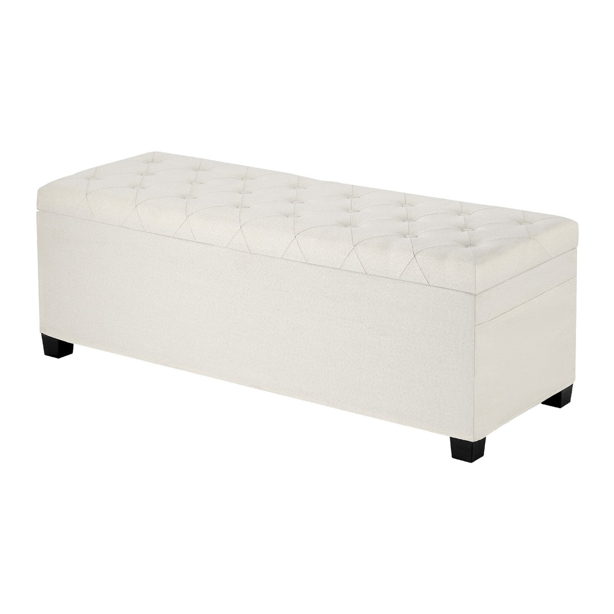 VEVOR Storage Ottoman Bench, Button-Tufted End of Bed Bench with Side Bags, Flip-up Upholstered Storage Chest with Metal Frame, Linen Bed Ottoman for Living Room, Bedroom, Entryway, Office, Beige