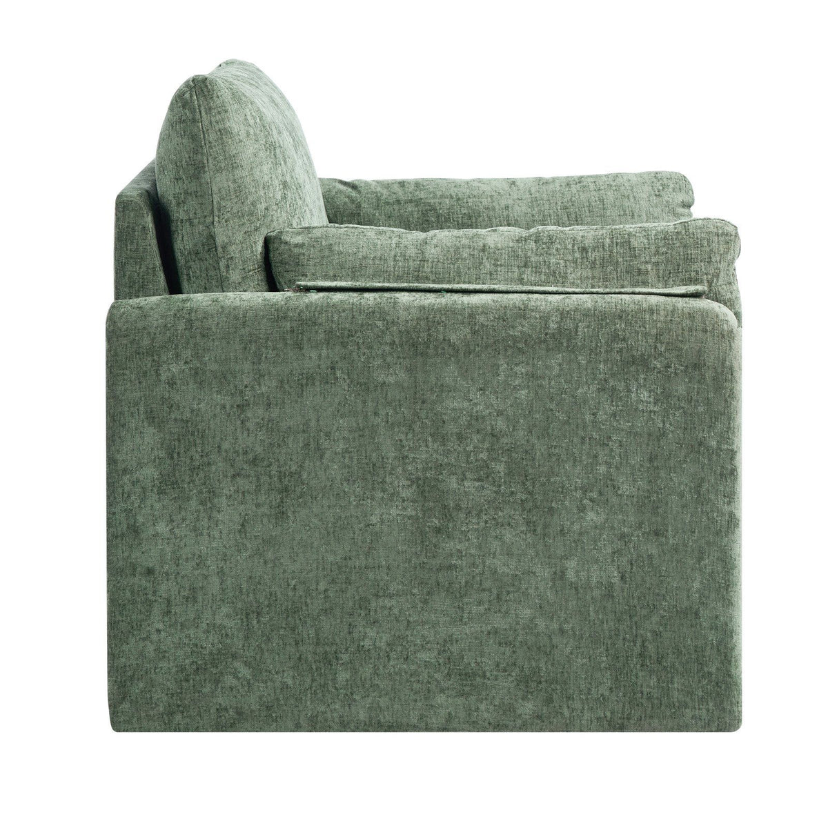 Green Accent Chair, Modern Upholstered Accent Chair with Armrests, Cloth Arm Chairs with Thick Cushion and Arched Backrest, Single Fabric Armchair for Living Room, Bedroom, Study, Office