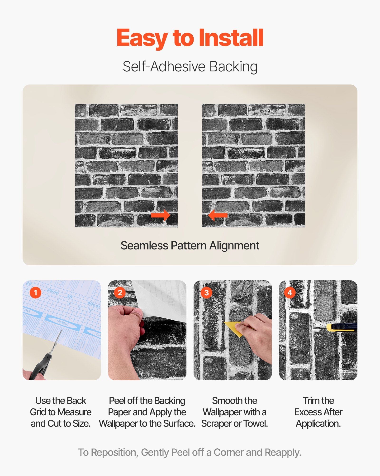 Peel and Stick Wallpaper, 45cm x 10m Contact Paper Gray Brick Waterpoof Self Adhesive, Easy to Clean & Peel Wall Decorative Vinyl Roll for Bedroom Kitchen Office Bathroom Desk