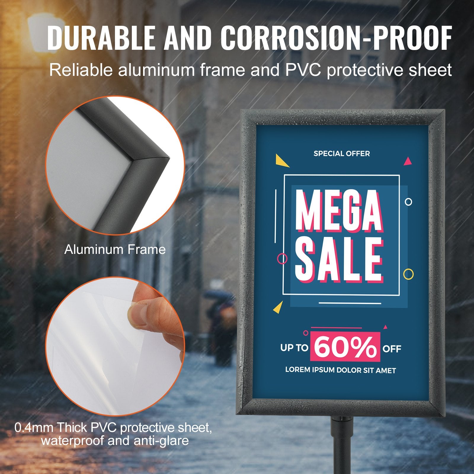 VEVOR Pedestal Sign Holder Adjustable Poster Stand 11 x 17 Inch Metal Base