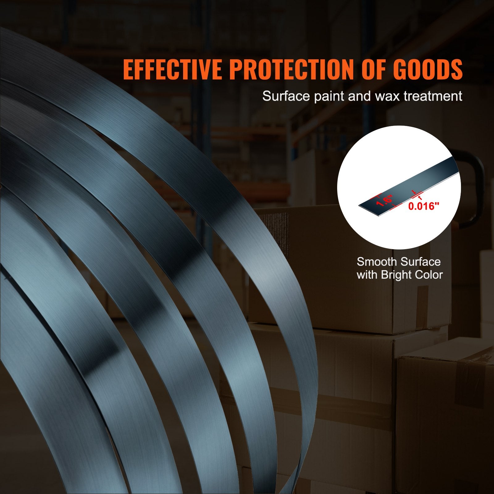 VEVOR Packaging Steel Strapping Roll, 500 m Length x 19 mm Width x 0.55 mm Thickness, 770 kg Break Strength, Heavy Duty Banding Pallet Strap Coil, Portable Strong Banding Packing Metal Straps, Black