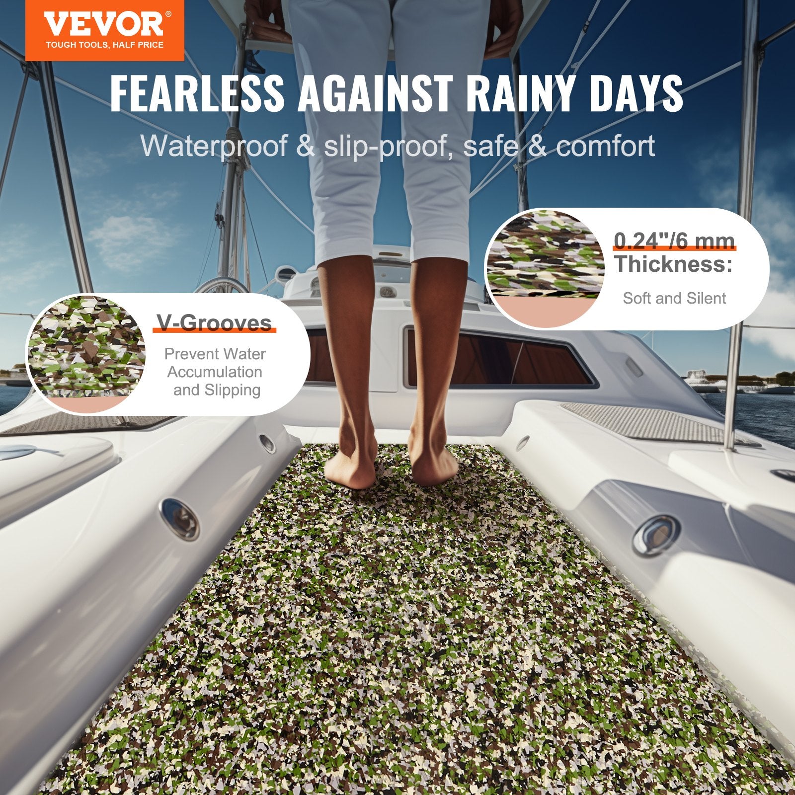 VEVOR Boat Flooring, EVA Foam Boat Decking 94.5" x 35.4", Non-Slip Self-Adhesive Flooring, 23.2 sq.ft Marine Carpet for Boats, Yacht, Pontoon, Kayak Decking