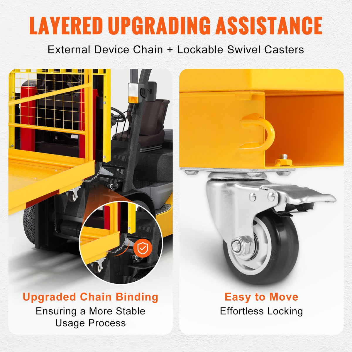 VEVOR Forklift Safety Cage, 544 kg Load Capacity, 92 x 92 cm Folding Forklift Work Platform with Lockable Swivel Wheels, Drain Hole, and Device Chain, Holds 1 to 2 Adults, Perfect for Aerial Work