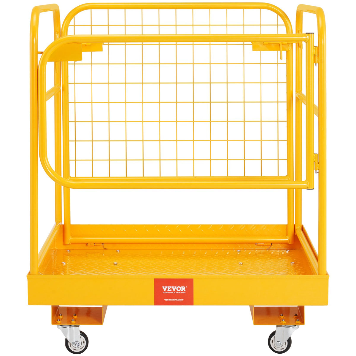 VEVOR Forklift Safety Cage, 544 kg Load Capacity, 92 x 92 cm Folding Forklift Work Platform with Lockable Swivel Wheels, Drain Hole, and Device Chain, Holds 1 to 2 Adults, Perfect for Aerial Work