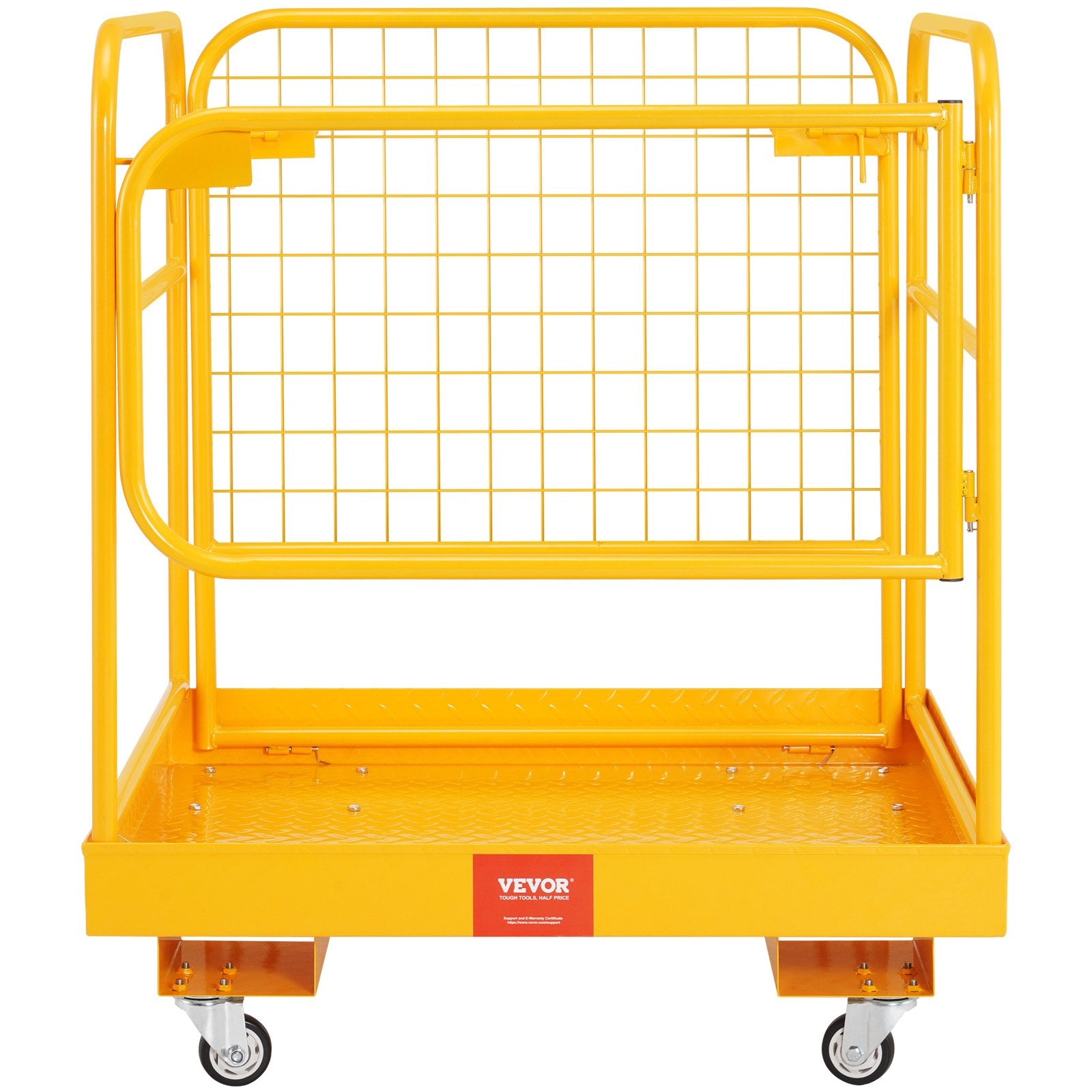 VEVOR Forklift Safety Cage, 544 kg Load Capacity, 92 x 92 cm Folding Forklift Work Platform with Lockable Swivel Wheels, Drain Hole, and Device Chain, Holds 1 to 2 Adults, Perfect for Aerial Work