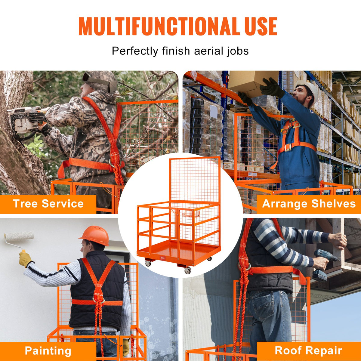 VEVOR Forklift Safety Cage Work Platform 43X45in 1400lbs w/ Wheels for Aerial