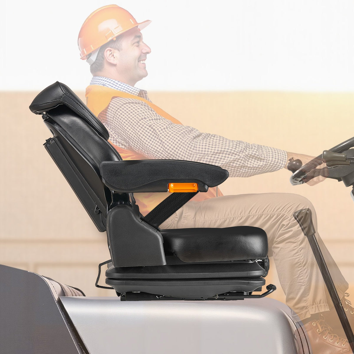 VEVOR Universal Forklift Seat, Tractor Suspension Seat with Adjustable Back, Armrest, Headrest & Safety Belt, Secure Fold Down Tractor Seat with Micro Switch, Lawnmower Seat for Skid Loader Bulldozer