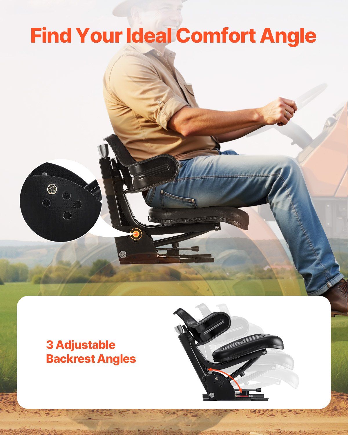 Universal Forklift Seat, Waterproof Tractor Suspension Seat with Adjustable Back, Secure Tractor Seat with Micro Switch, Widely Compatible Seat for Skid Loader Bulldozer