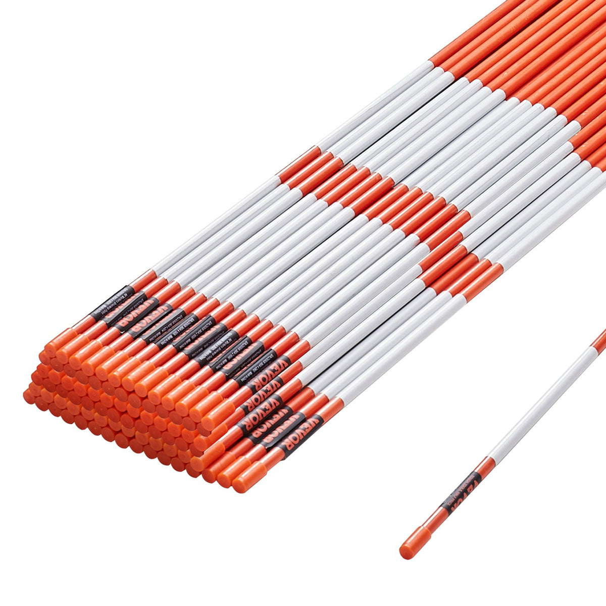 VEVOR Driveway Markers, 100PCS 121.5cm, 0.78cm Diameter, Orange Fiberglass Poles Snow Stakes with Reflective Tape, 30cm Steel Drill Bit &amp; Protection Gloves for Parking Lots, Walkways Easy Visibility