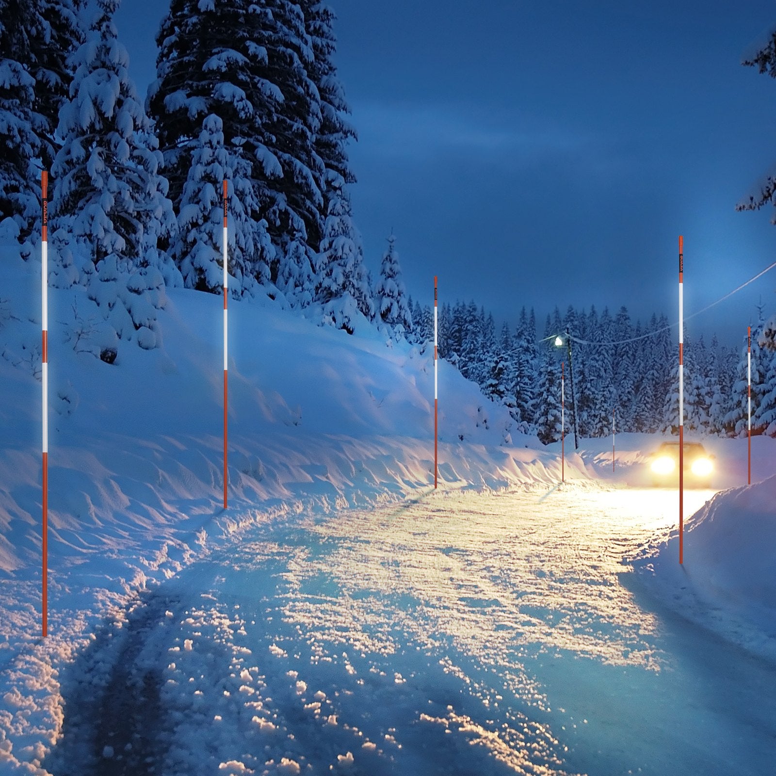 VEVOR Driveway Markers, 100PCS 121.5cm, 0.78cm Diameter, Orange Fiberglass Poles Snow Stakes with Reflective Tape, 30cm Steel Drill Bit & Protection Gloves for Parking Lots, Walkways Easy Visibility