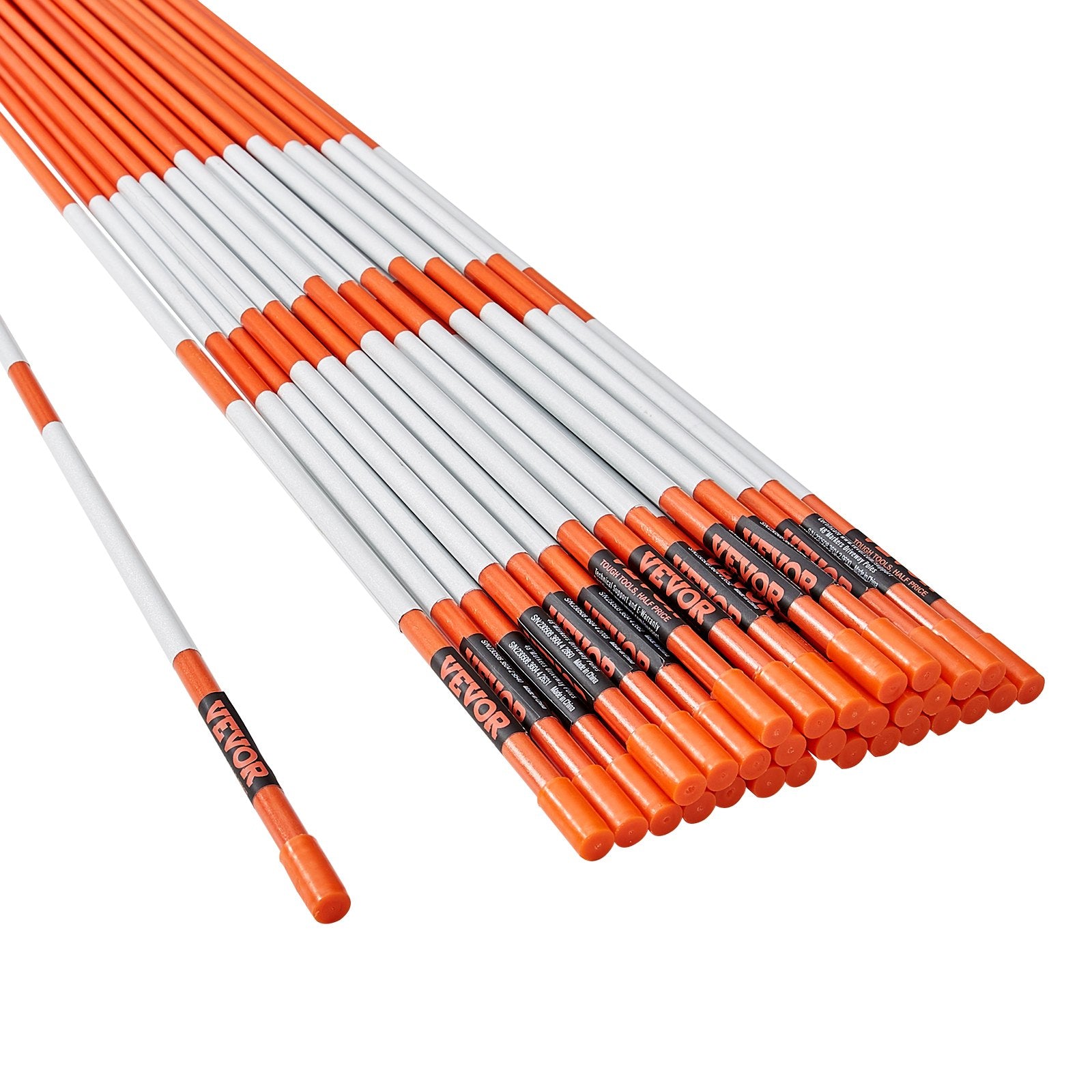 VEVOR Driveway Markers, 30 PCS 121.5cm, 0.78cm Diameter, Orange Fiberglass Poles Snow Stakes with Reflective Tape, 30cm Steel Drill Bit & Protection Gloves for Parking Lots, Walkways Easy Visibility