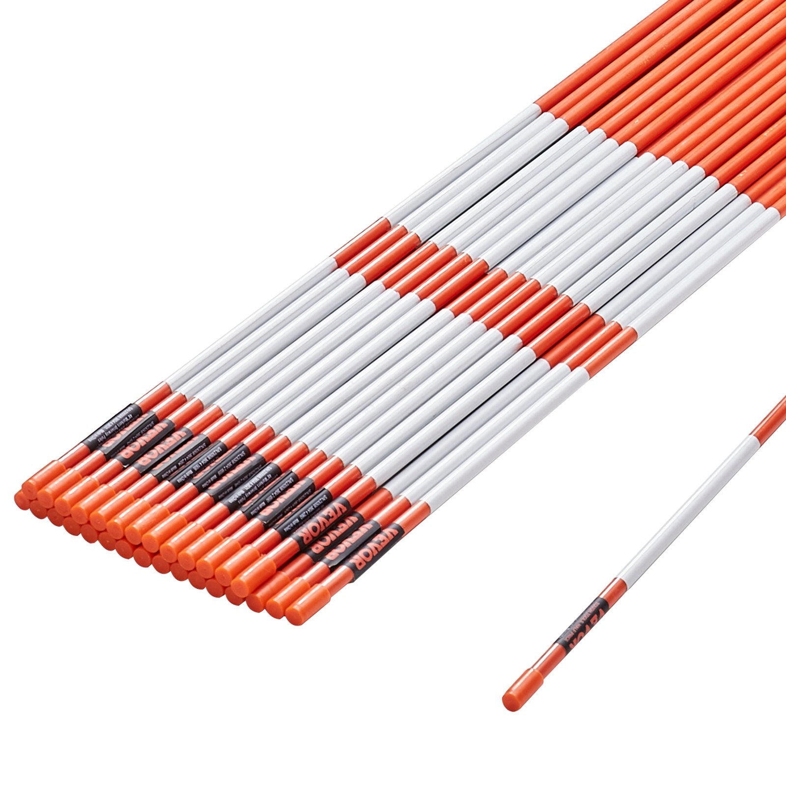 VEVOR Driveway Markers, 30 PCS 121.5cm, 0.78cm Diameter, Orange Fiberglass Poles Snow Stakes with Reflective Tape, 30cm Steel Drill Bit & Protection Gloves for Parking Lots, Walkways Easy Visibility
