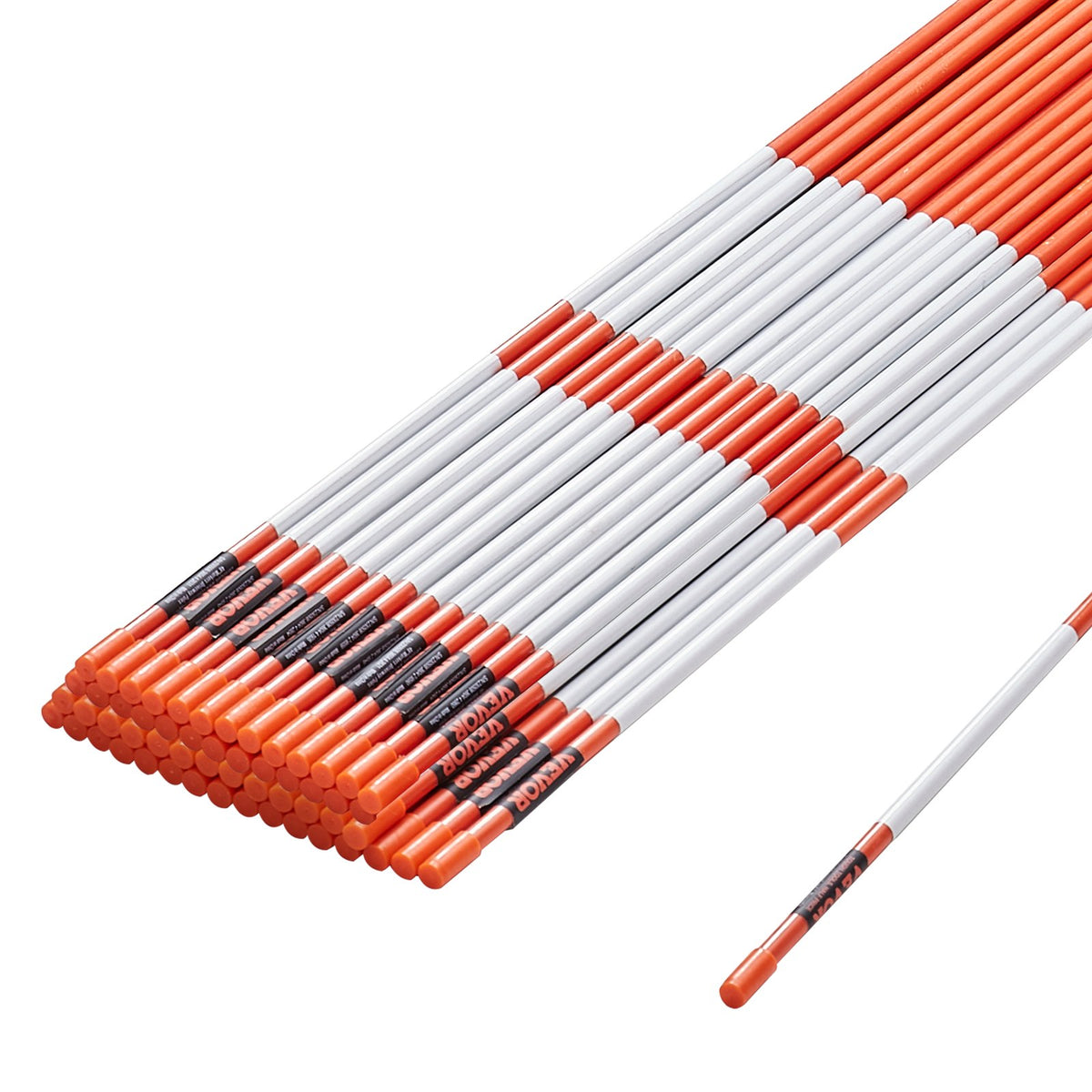 VEVOR Driveway Markers, 50 PCS 121.5 cm, 0.78 cm Diameter Orange Fiberglass Poles Snow Stakes with Reflective Tape, 30 cm Steel Drill Bit &amp; Protection Gloves for Parking Lots, Walkways Easy Visibility