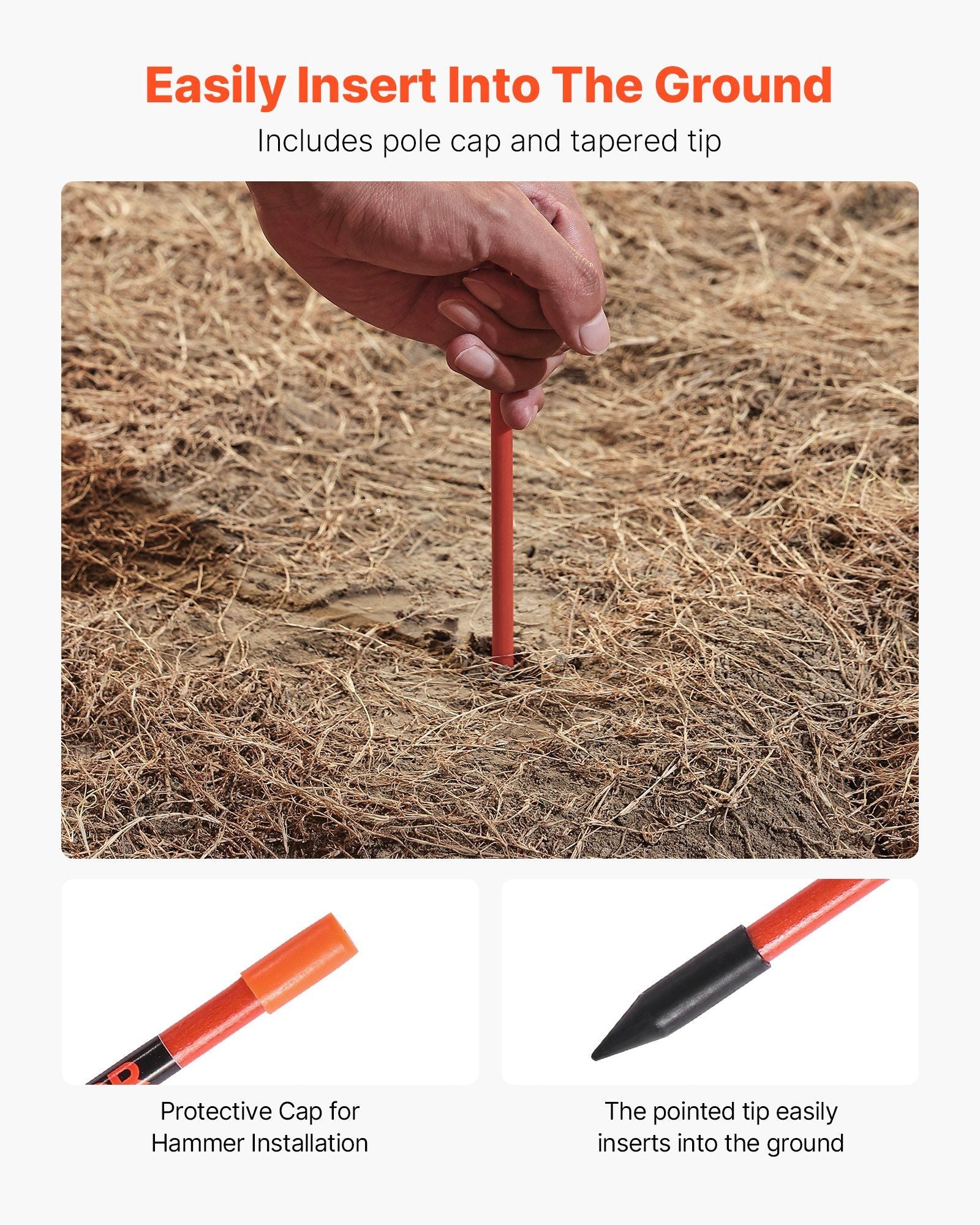 Driveway Markers, 50Pcs 152cm Long 7.87mm Dia, Hi-Visibility Driveway Reflectors with 12 in Steel Drill Bits, Reflective Snow Sticks Fiberglass Pole for Parking Lots, Walkways, Snow Plowing