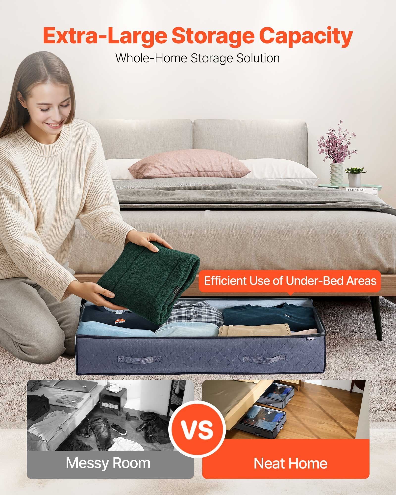 Under Bed Storage with Clear Lids, 996 x 500 x 180 mm, 90L Large Underbed Clothes Storage Containers, Low Profile Under Bed Drawer Shoe Organizer Bins Box for Blanket Shoe Bedroom, 4 Pack