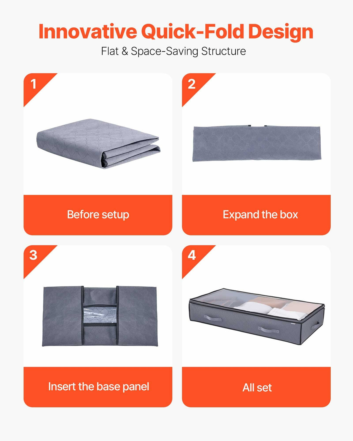 Under Bed Storage with Clear Lids, 996 x 500 x 180 mm, 90L Large Underbed Clothes Storage Containers, Low Profile Under Bed Drawer Shoe Organizer Bins Box for Blanket Shoe Bedroom, 4 Pack