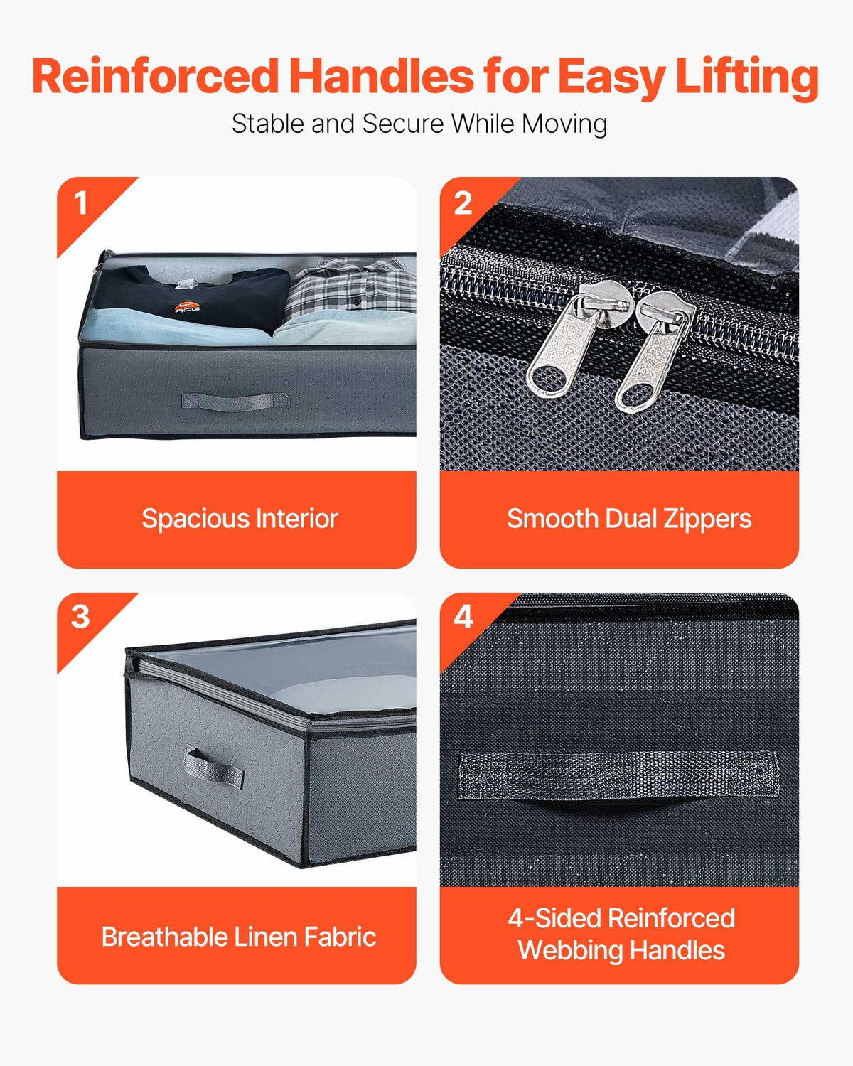 Under Bed Storage with Clear Lids, 996 x 500 x 180 mm, 90L Large Underbed Clothes Storage Containers, Low Profile Under Bed Drawer Shoe Organizer Bins Box for Blanket Shoe Bedroom, 4 Pack