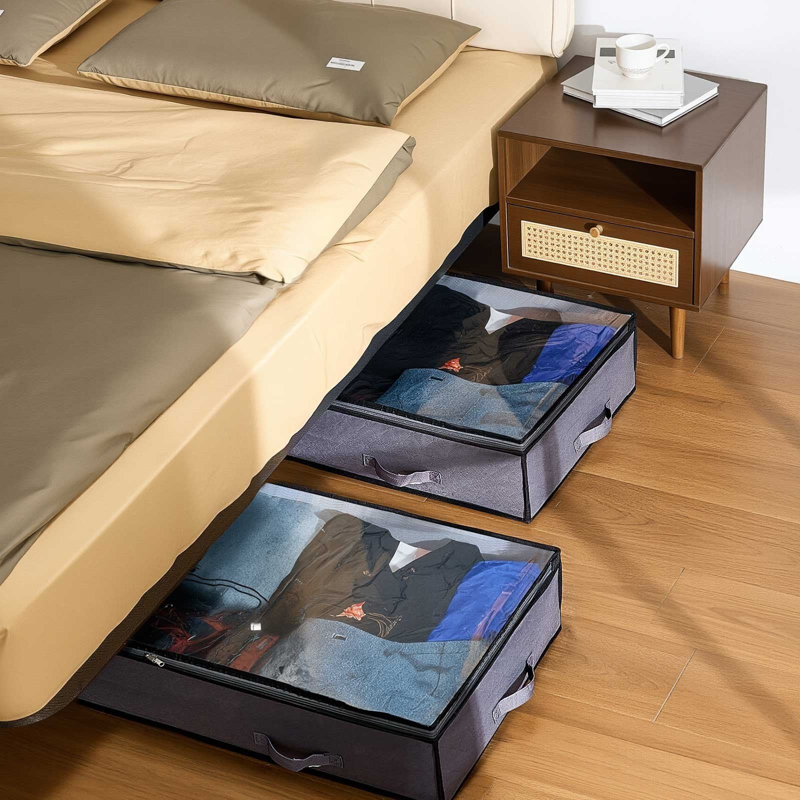 Under Bed Storage with Clear Lids, 996 x 500 x 180 mm, 90L Large Underbed Clothes Storage Containers, Low Profile Under Bed Drawer Shoe Organizer Bins Box for Blanket Shoe Bedroom, 4 Pack