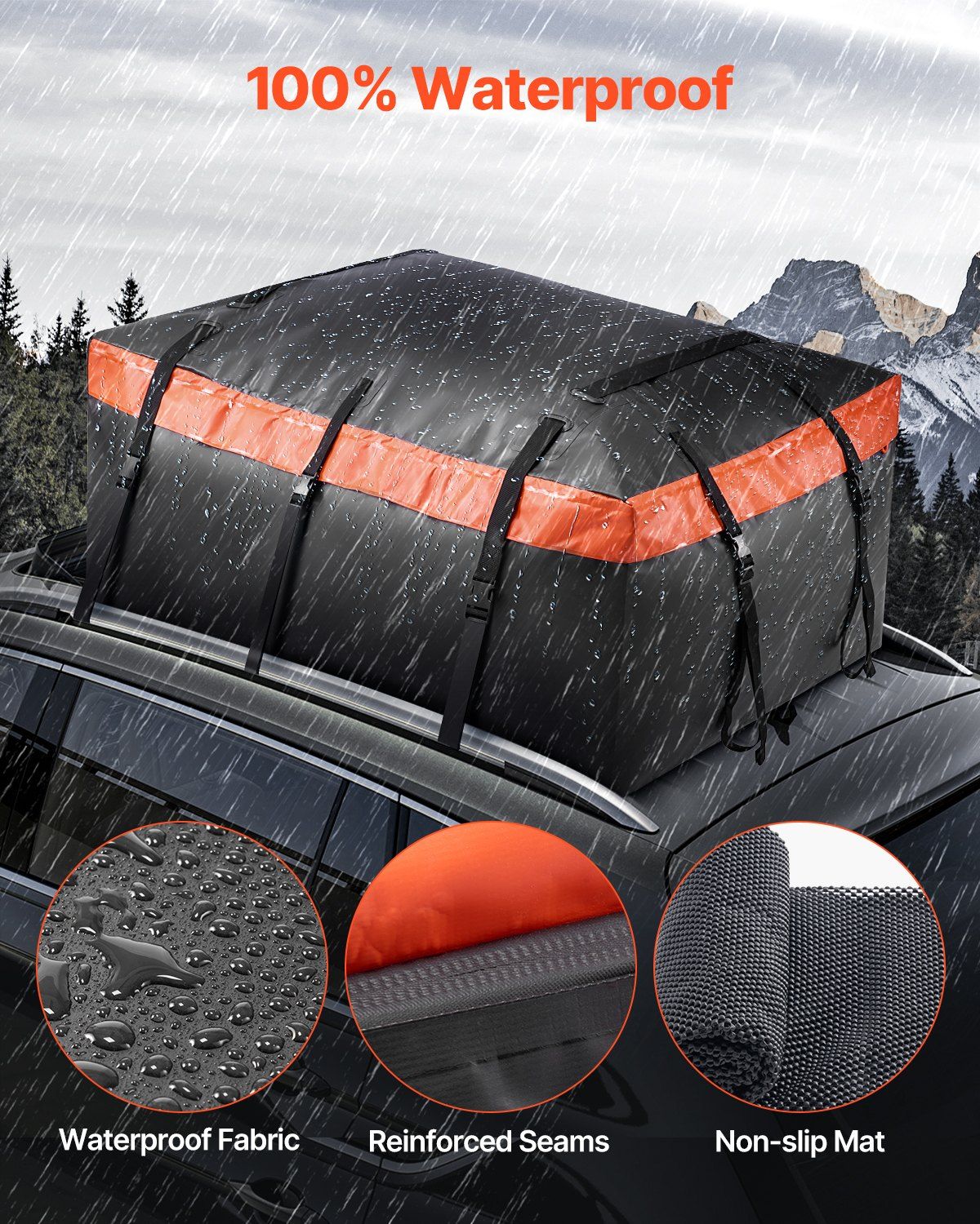 Car Rooftop Cargo Carrier Bag, 23 Cubic Feet Roof Cargo Carrier, Heavy Duty 840D PVC 100% Waterproof Car Roof Luggage Bag for All Vehicle with/without Rack- with Lock, Anti-Slip Mat, 6 Door Hook