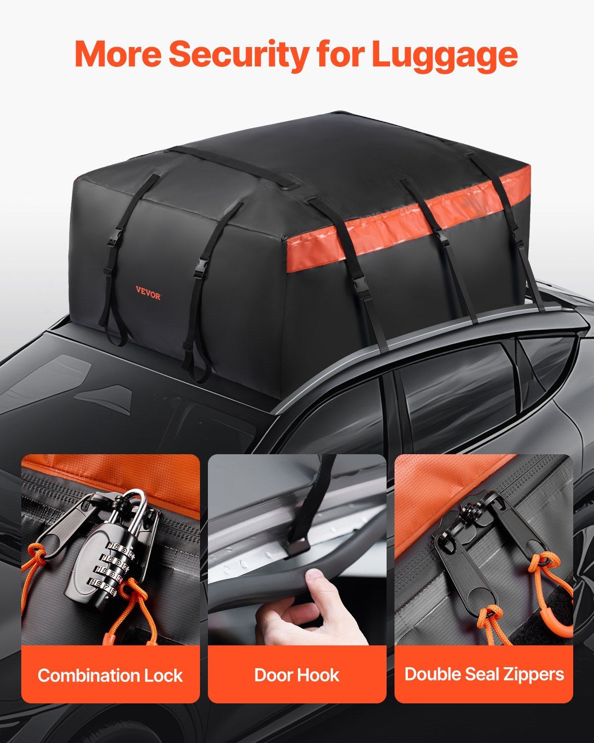 Car Rooftop Cargo Carrier Bag, 23 Cubic Feet Roof Cargo Carrier, Heavy Duty 840D PVC 100% Waterproof Car Roof Luggage Bag for All Vehicle with/without Rack- with Lock, Anti-Slip Mat, 6 Door Hook