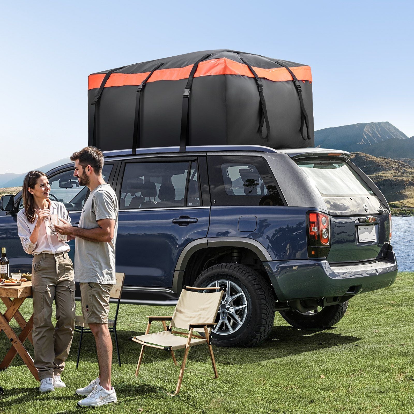 Car Rooftop Cargo Carrier Bag, 23 Cubic Feet Roof Cargo Carrier, Heavy Duty 840D PVC 100% Waterproof Car Roof Luggage Bag for All Vehicle with/without Rack- with Lock, Anti-Slip Mat, 6 Door Hook