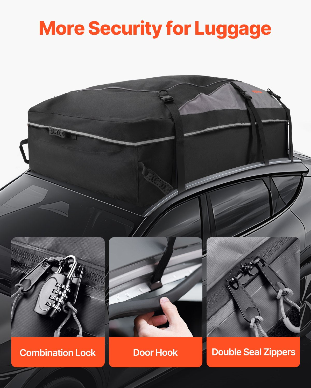 VEVOR Car Rooftop Cargo Carrier Bag, 21 Cubic Feet Cargo Carrier for Car Roof, 100% Waterproof 900D Oxford Cloth Roof Luggage Bag for All Vehicle with/without Rack- with Lock, Non-Slip Mat, Door Hooks