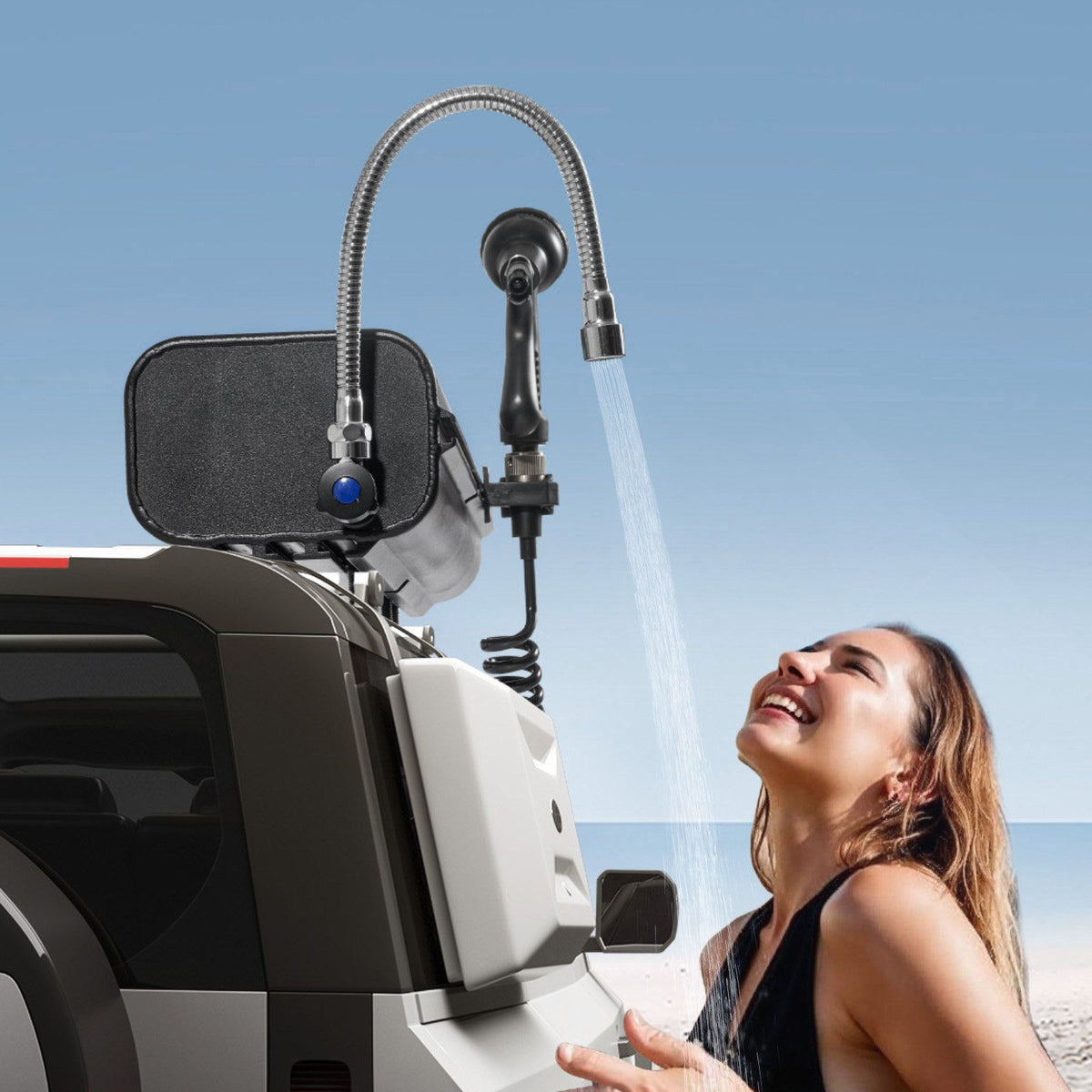Roof Rack Water Tank, 4 Gal, Multi-Dispensing Outdoor Tank with 2 Splash-Guard Panels & T-slot, High-Capacity Aluminum Tank with Pressurization Port, Fit for Trunks, Roll Bars, Crossbars