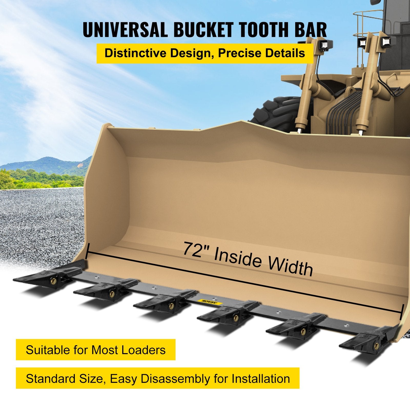 VEVOR Bucket Tooth Bar, 48in Inside Bucket Width Tractor Bucket Teeth, 9.84in Teeth Space Tooth Bar for Loader Bucket 23TF, Bolt on Tooth Bucket Enables Penetration of Compacted Soil