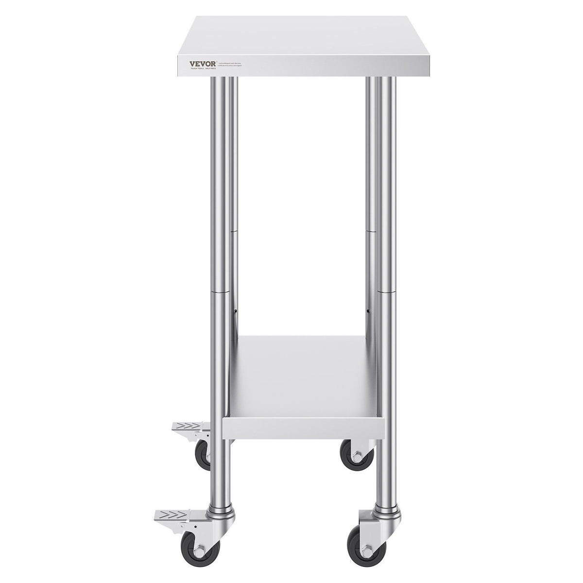 Stainless Steel Work Table 24 x 18 x 38 Inch, with 4 Wheels, 3 Adjustable Height Levels, Heavy Duty Food Prep Worktable for Commercial Kitchen Restaurant, Silver