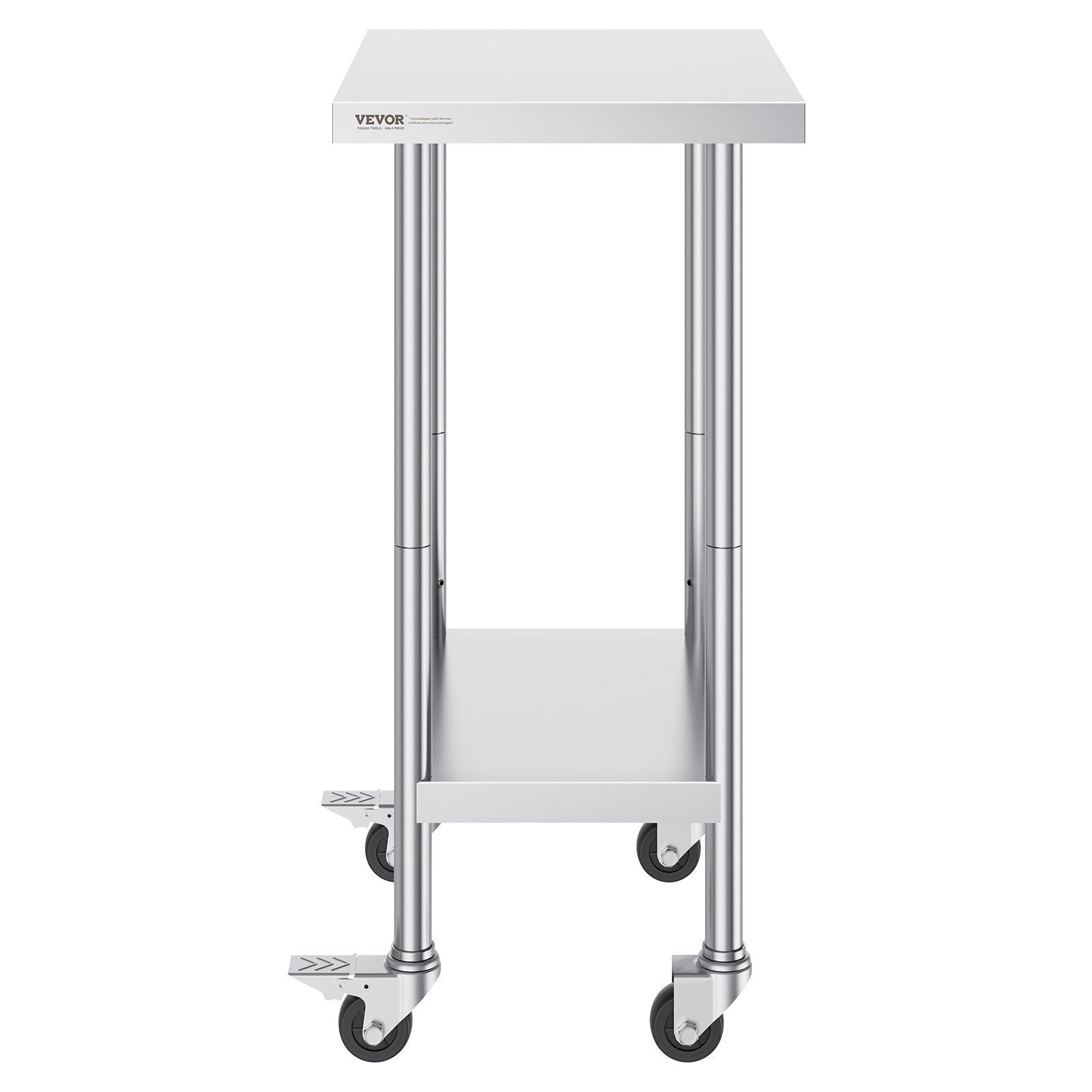 Stainless Steel Work Table 24 x 18 x 38 Inch, with 4 Wheels, 3 Adjustable Height Levels, Heavy Duty Food Prep Worktable for Commercial Kitchen Restaurant, Silver