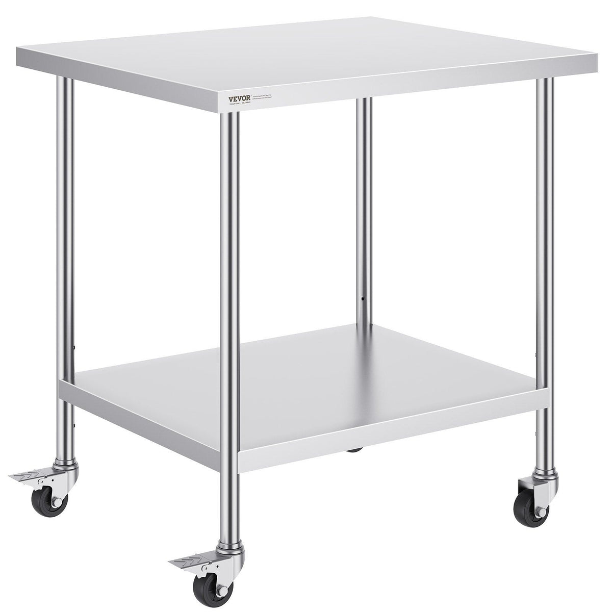 Stainless Steel Work Table 30 x 18 x 38 Inch, with 4 Wheels, 3 Adjustable Height Levels, Heavy Duty Food Prep Worktable for Commercial Kitchen Restaurant, Silver