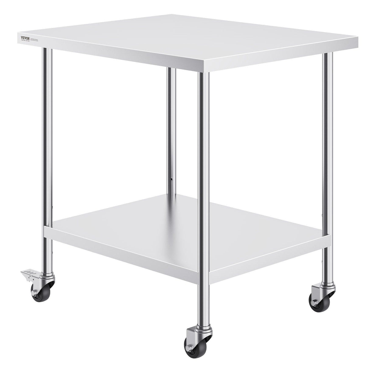 Stainless Steel Work Table 30 x 18 x 38 Inch, with 4 Wheels, 3 Adjustable Height Levels, Heavy Duty Food Prep Worktable for Commercial Kitchen Restaurant, Silver